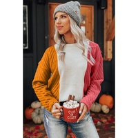 Multicolor Colorblock Textured Drop Shoulder Sweater - L