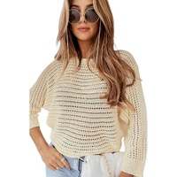 Apricot Open Knit Bracelet Sleeve Sweater - XL