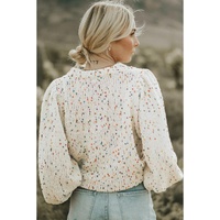 Beige Colorful Dots Cable Knit Crew Neck Sweater - XL