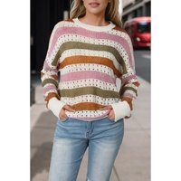 Multicolor Striped Hollowed Knitted Loose Sweater - XL
