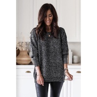 Azura Exchange Black Glittering Long Sleeve Tunic Sweater - M