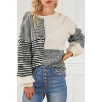 Black Neutral Colorblock Tie Back Sweater - L