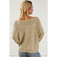 Apricot Lantern Sleeve Eyelets Textured Knit Sweater - S