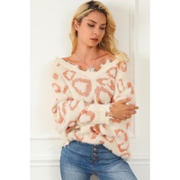 Leopard Animal Print Distressed Trim Fuzzy Sweater - L