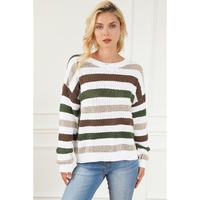 Stripe Crochet Hollow out Knit Sweater - M