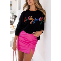 Black Holly Jolly Round Neck Casual Sweater - L