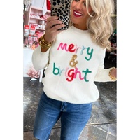 White Merry &amp; Bright Round Neck Casual Sweater - S