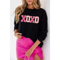 Azura Exchange Black XOXO Glitter Print Round Neck Casual Sweater - 2XL