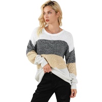 Multicolour Color Block Drop Shoulder Knit Sweater - L