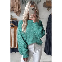 Sea Green Cable Knit Sleeve Drop Shoulder Sweater - XL