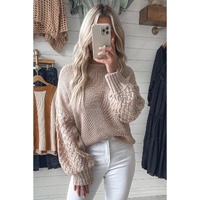 Parchment Cable Knit Sleeve Drop Shoulder Sweater - L