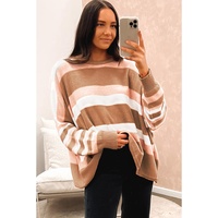 Multicolour Striped Knit Drop Shoulder Loose Sweater - M