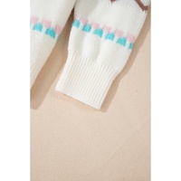 White Striped Christmas Tree Ribbed Trim Drop Shoulder Sweater - M