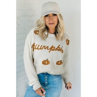 White Pumpkin Yarn Stitch Ribbed Knit Sweater - M