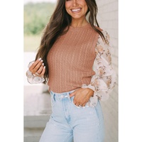 Golden Fleece Floral Patchwork Ruffled Cuff Cable Knit Sweater - L