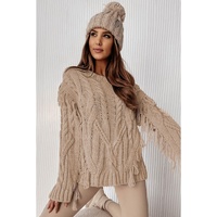Parchment Tasseled Braided Knit Sweater - L