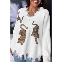 White Frayed Sequin Tiger Sweater - M