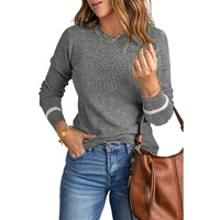 Medium Grey Ribbed Trim Crew Neck Long Sleeve Sweater - L