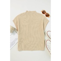 Oatmeal Patch Pocket Ribbed Knit Short Sleeve Sweater - L