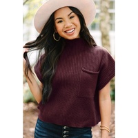 Mineral Red Patch Pocket Ribbed Knit Short Sleeve Sweater - L