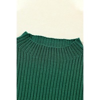 Blackish Green Patch Pocket Ribbed Knit Short Sleeve Sweater - L