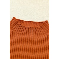 Gold Flame Patch Pocket Ribbed Knit Short Sleeve Sweater - L