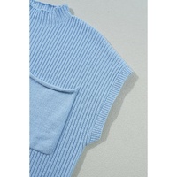 Beau Blue Patch Pocket Ribbed Knit Short Sleeve Sweater - 2XL