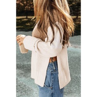Parchment Cable Knit Color Block Side Splits High Neck Sweater - L