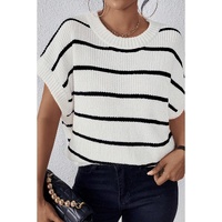 White Stripe Striped Pattern Batwing Sleeve Sweater - XL