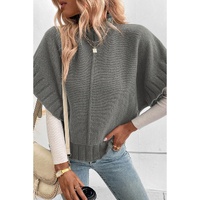 Medium Grey Mock Neck Batwing Short Sleeve Knit Sweater - XL