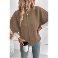 Desert Palm Mock Neck Batwing Short Sleeve Knit Sweater - XL