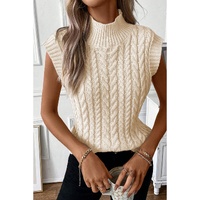 Oatmeal Cable Knit High Neck Sweater Vest - L