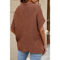 Coffee High Neck Short Bat Sleeve Sweater - L