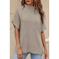 Apricot High Neck Short Bat Sleeve Sweater - XL