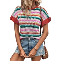 Fiery Red Trimmed Ruffle Sleeve Colorful Textured Sweater - M
