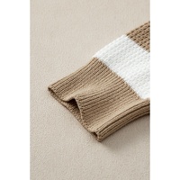 Light French Beige Colorblock Striped Drop Shoulder Side Slit Sweater - L