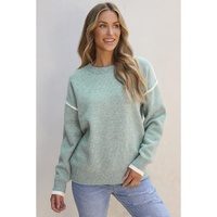 Moonlight Jade Colorblock Contrasting Edge Crewneck Sweater - L