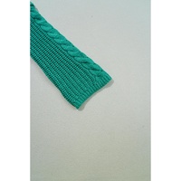 Sea Green Cable Knit V Neck Contrast Drawstring Hooded Sweater - M