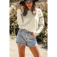 White Contrast Stitch Detail Ribbed Trim Sweater - XL