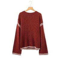Red Dahlia Color Contrast Trim Drop Shoulder Crew Neck Sweater - S