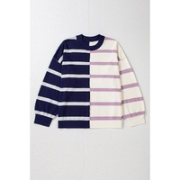 Blue Stripe Colorblock Oversized Sweater - M