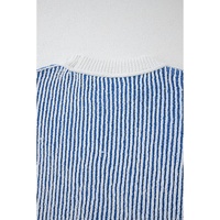 Dark Blue Striped Textured Knit Contrast Edge Loose Sweater - 2XL