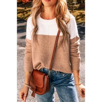 Straw Yellow Colorblock Ribbed Trim Round Neck Sweater - L