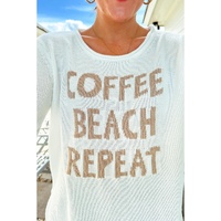 White COFFEE BEACH REPEAT Graphic Sweater - L