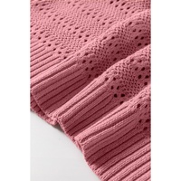 Peach Blossom Pointelle Knit Raglan Sleeve Hooded Sweater - L