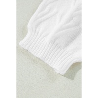 White Flower Detail Knitted Notched Neck Sweater - M