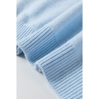 Light Blue Knitted Flower Pattern Ribbed Edge Sweater - M