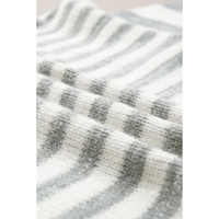 Gray Stripe Drop Shoulder Crew Neck Sweater - L