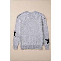 Gray Star Pattern Drop Shoulder Sweater - L
