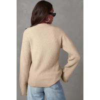 Parchment Solid Textured Knit Split Cuff Drop Shoulder Loose Sweater - 2XL